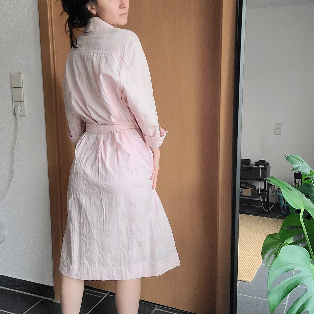 Burberry London Pink Embossed Plaid Belted Button Down Shirt Dress Women's Large - Picture 4 of 15
